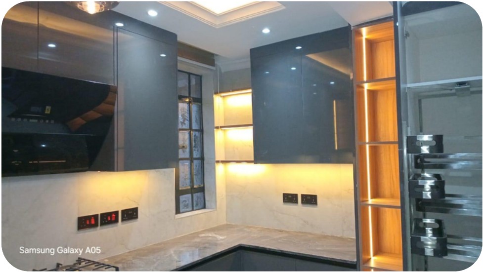 Modern kitchen lighting and power outlets